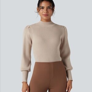 HALARA Women's Beige Mock Neck Sweater